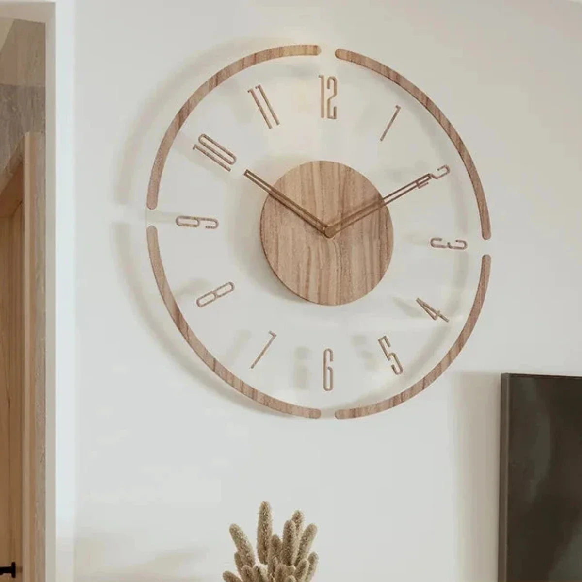 Houten wandklok 30 cm – Stille quartzklok in een minimalistisch glazen ontwerp 2