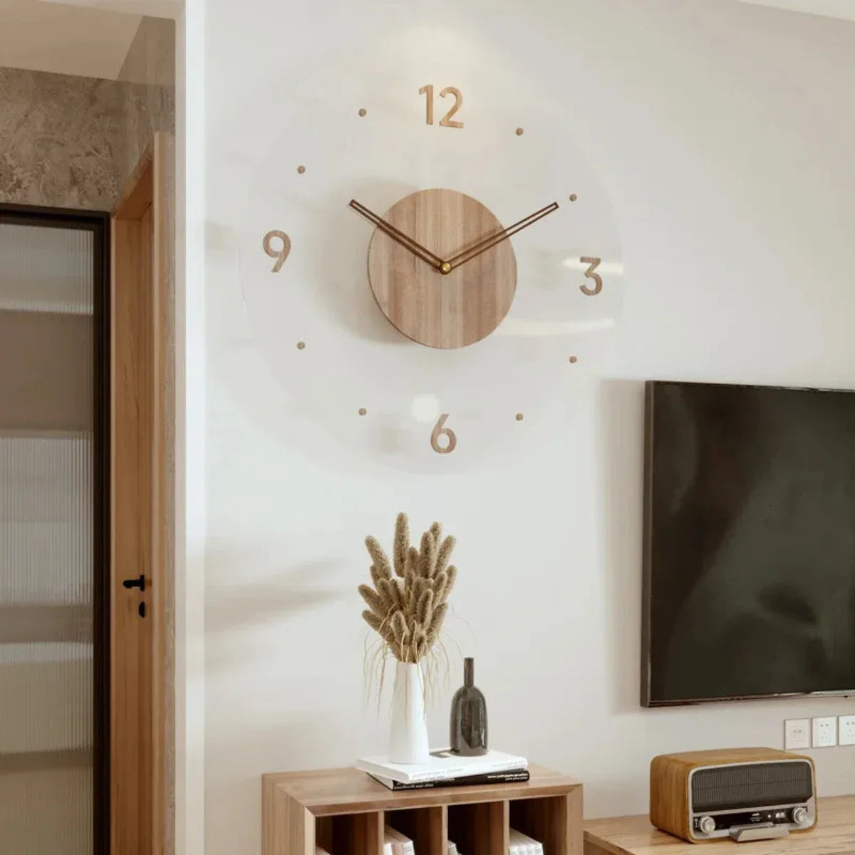 Houten wandklok 30 cm – Stille quartzklok in een minimalistisch glazen ontwerp 7