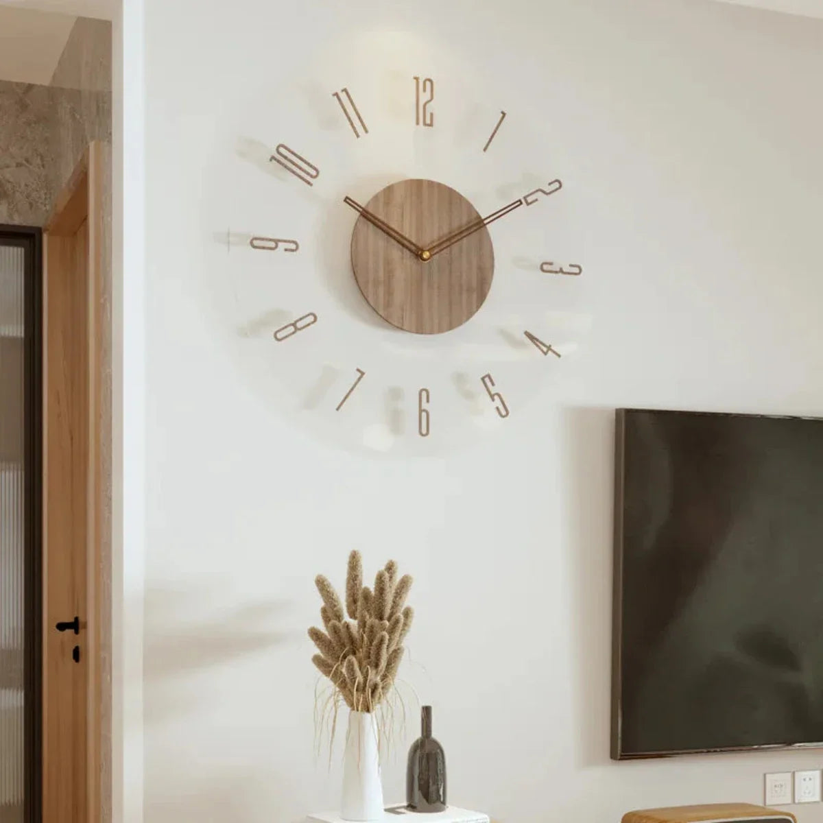 Houten wandklok 30 cm – Stille quartzklok in een minimalistisch glazen ontwerp 9