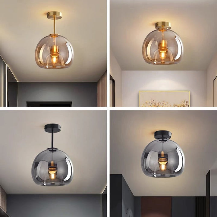 Valtaro Plafondlamp – Koperen plafondlamp met glazen kap en retro-modern design