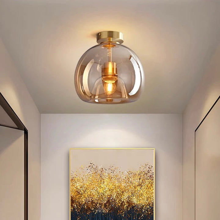 Valtaro Plafondlamp – Koperen plafondlamp met glazen kap en retro-modern design