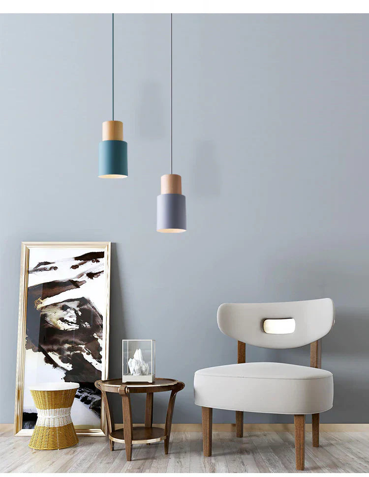 Ingrid Cylinder Hanglamp – Metaal & Houten Accent, Verstelbaar Snoer
