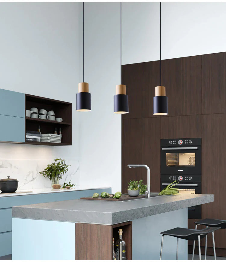 Ingrid Cylinder Hanglamp – Metaal & Houten Accent, Verstelbaar Snoer