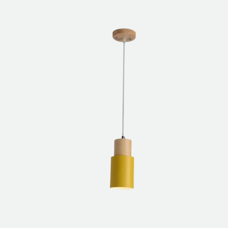 Lámpara colgante Ingrid cilindro – Metal y acento de madera, cable ajustable