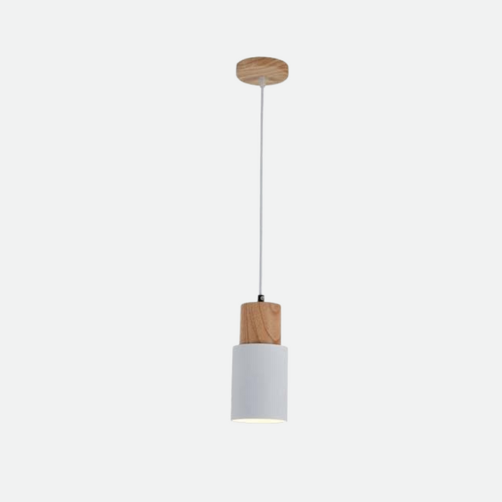 Lámpara colgante Ingrid cilindro – Metal y acento de madera, cable ajustable