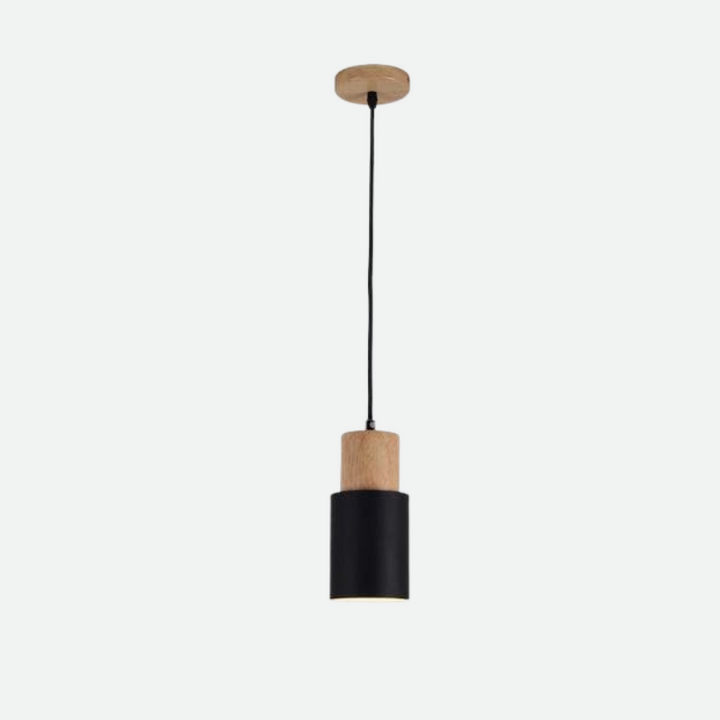 Lámpara colgante Ingrid cilindro – Metal y acento de madera, cable ajustable