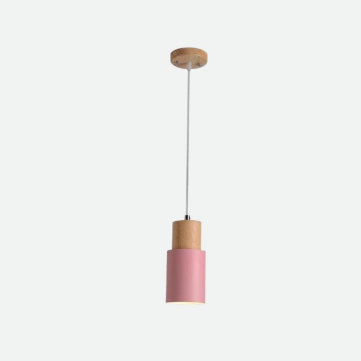 Lámpara colgante Ingrid cilindro – Metal y acento de madera, cable ajustable