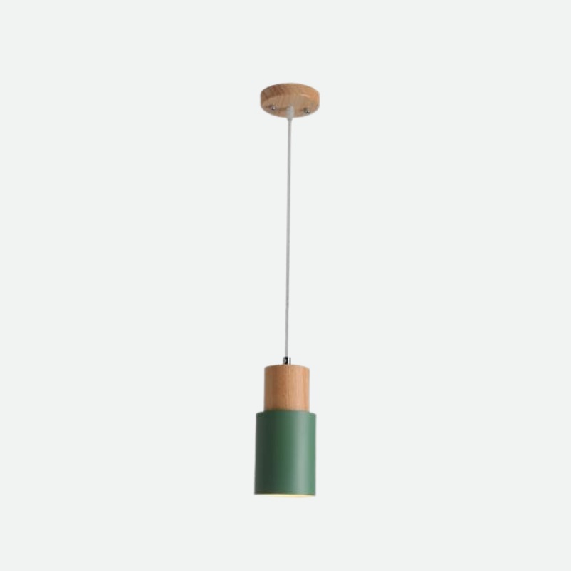 Lámpara colgante Ingrid cilindro – Metal y acento de madera, cable ajustable