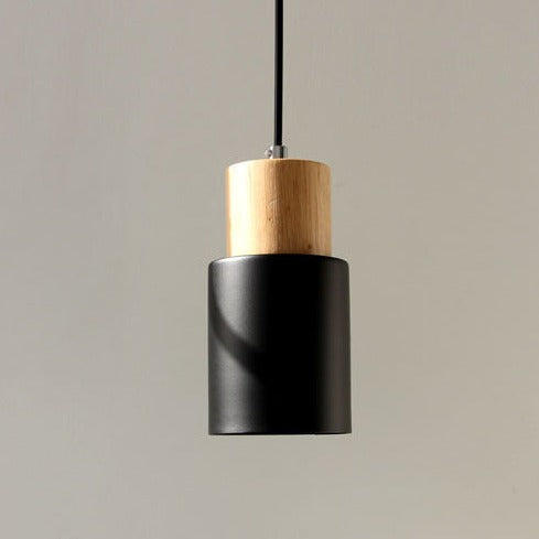 Ingrid Cylinder Hanglamp – Metaal & Houten Accent, Verstelbaar Snoer