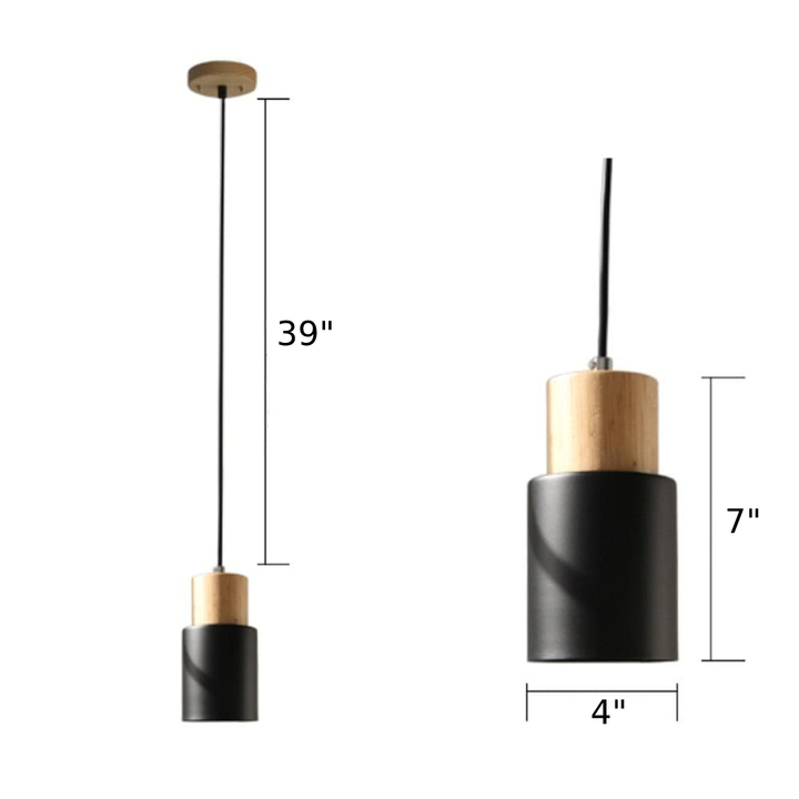 Lámpara colgante Ingrid cilindro – Metal y acento de madera, cable ajustable