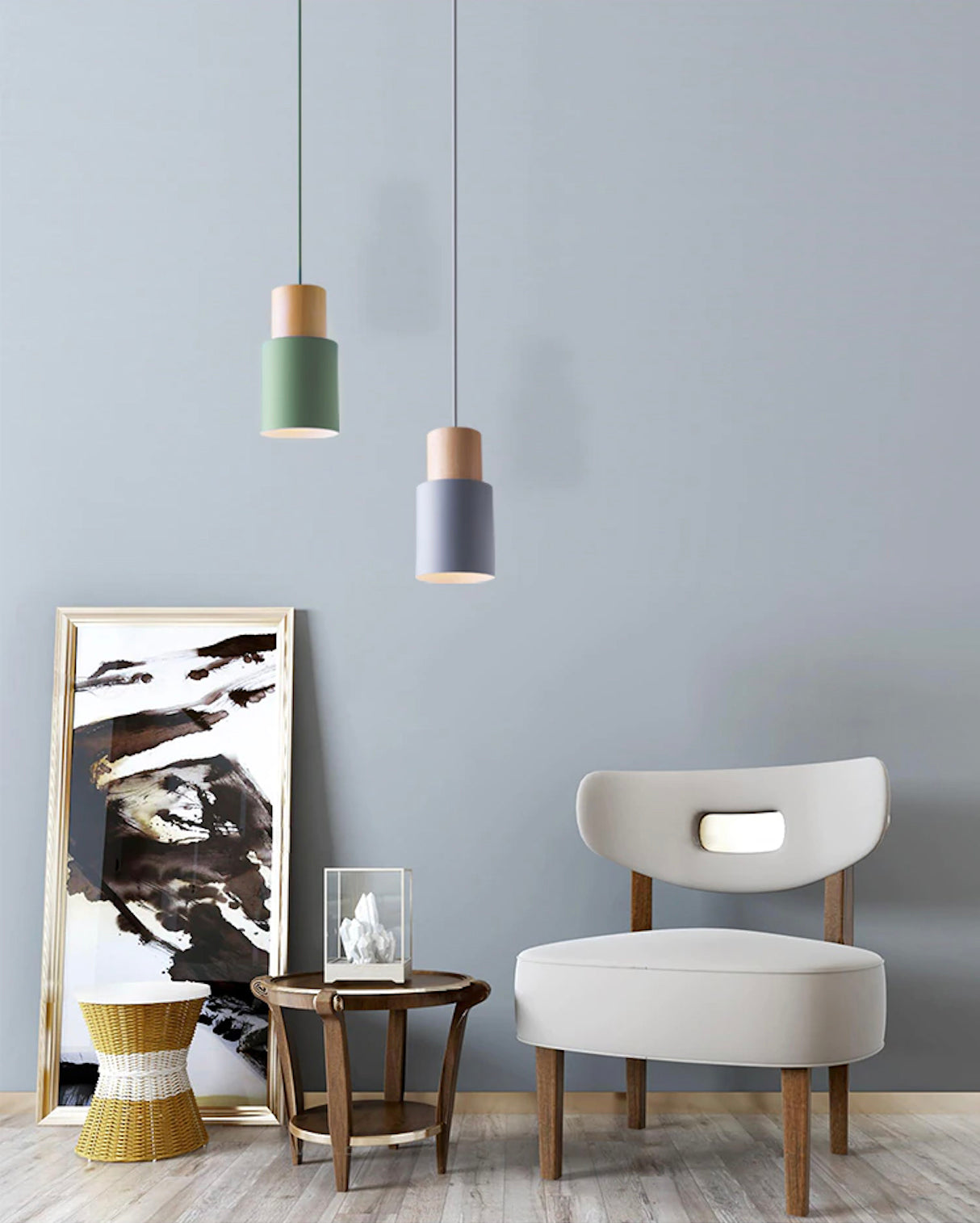 Ingrid Cylinder Hanglamp – Metaal & Houten Accent, Verstelbaar Snoer