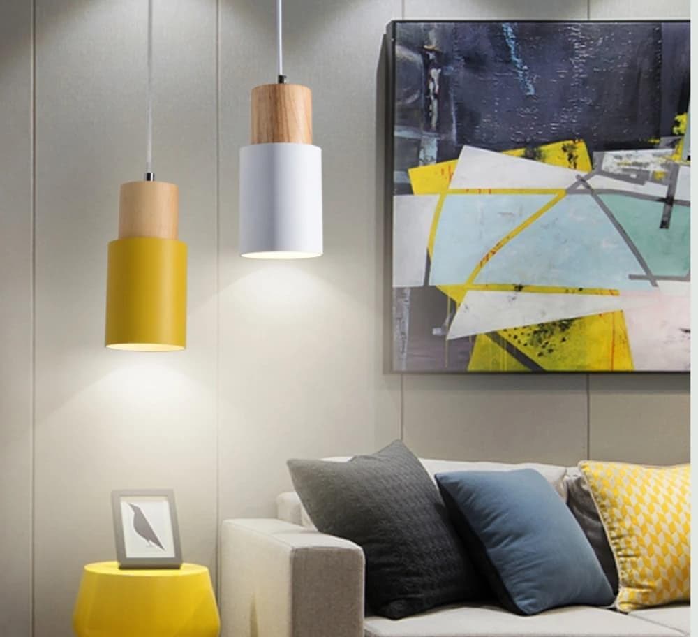 Ingrid Cylinder Hanglamp – Metaal & Houten Accent, Verstelbaar Snoer