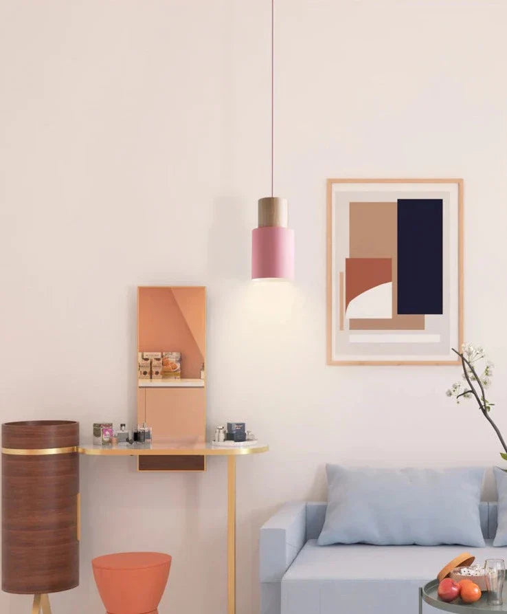 Ingrid Cylinder Hanglamp – Metaal & Houten Accent, Verstelbaar Snoer