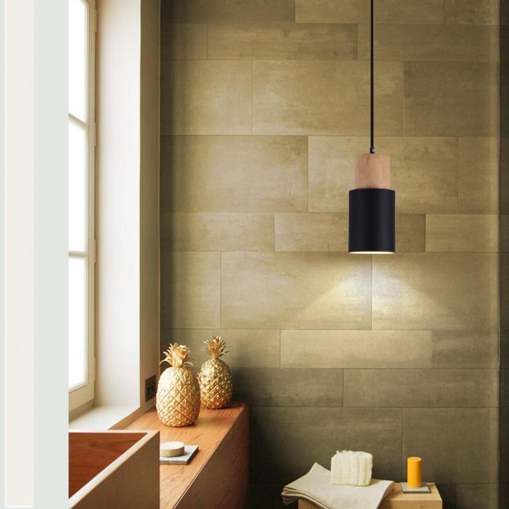 Ingrid Cylinder Hanglamp – Metaal & Houten Accent, Verstelbaar Snoer