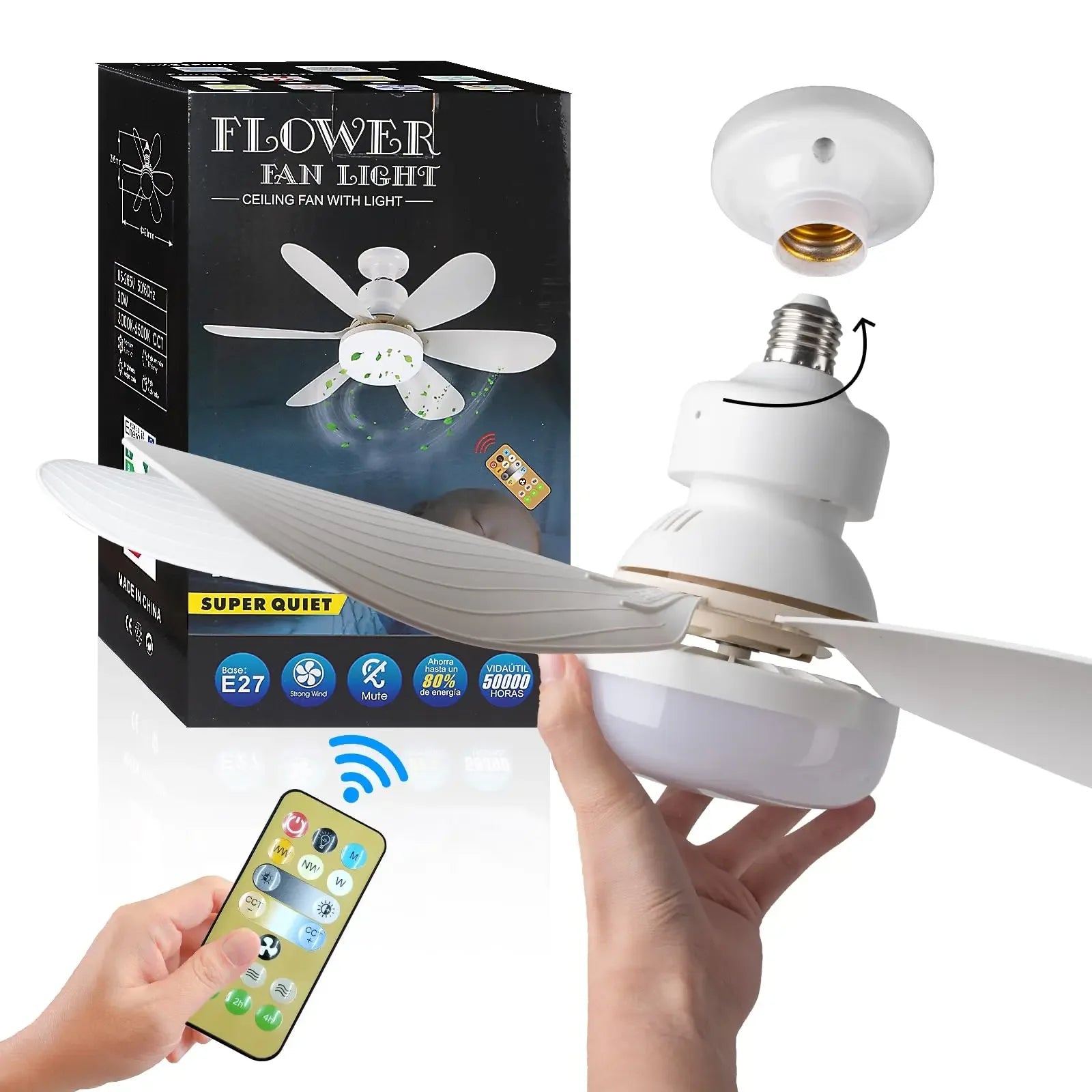 Intelligente Plafondventilator met LED-verlichting E27 Fitting en Afstandsbediening voor Slaapkamer Woonkamer Modern Minimalistisch Energiezuinig Stil | Sansoti 1
