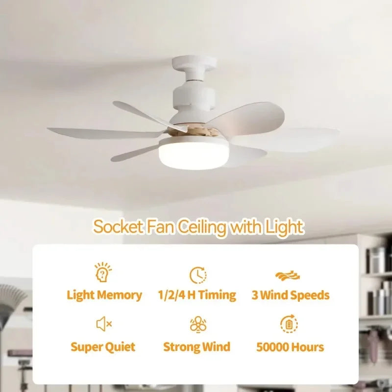 Intelligente Plafondventilator met LED-verlichting E27 Fitting en Afstandsbediening voor Slaapkamer Woonkamer Modern Minimalistisch Energiezuinig Stil | Sansoti 4