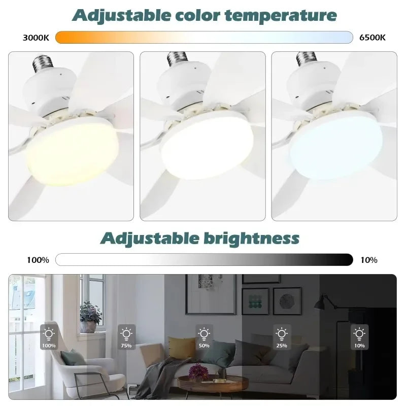 Intelligente Plafondventilator met LED-verlichting E27 Fitting en Afstandsbediening voor Slaapkamer Woonkamer Modern Minimalistisch Energiezuinig Stil | Sansoti 5