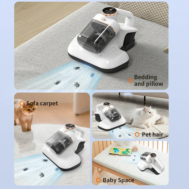 PureHome Removedor de ácaros domésticos – Aparato compacto de limpeza con tecnoloxía de aspiración de tres etapas e sistema de dobre vaso