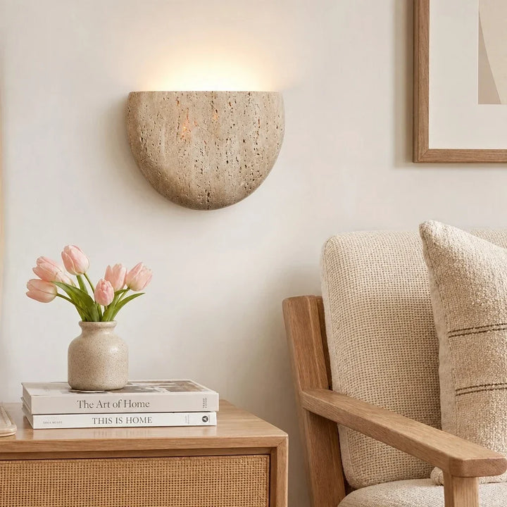 Iselin Wabi-Sabi Travertine Half-Moon Wall Sconce 1