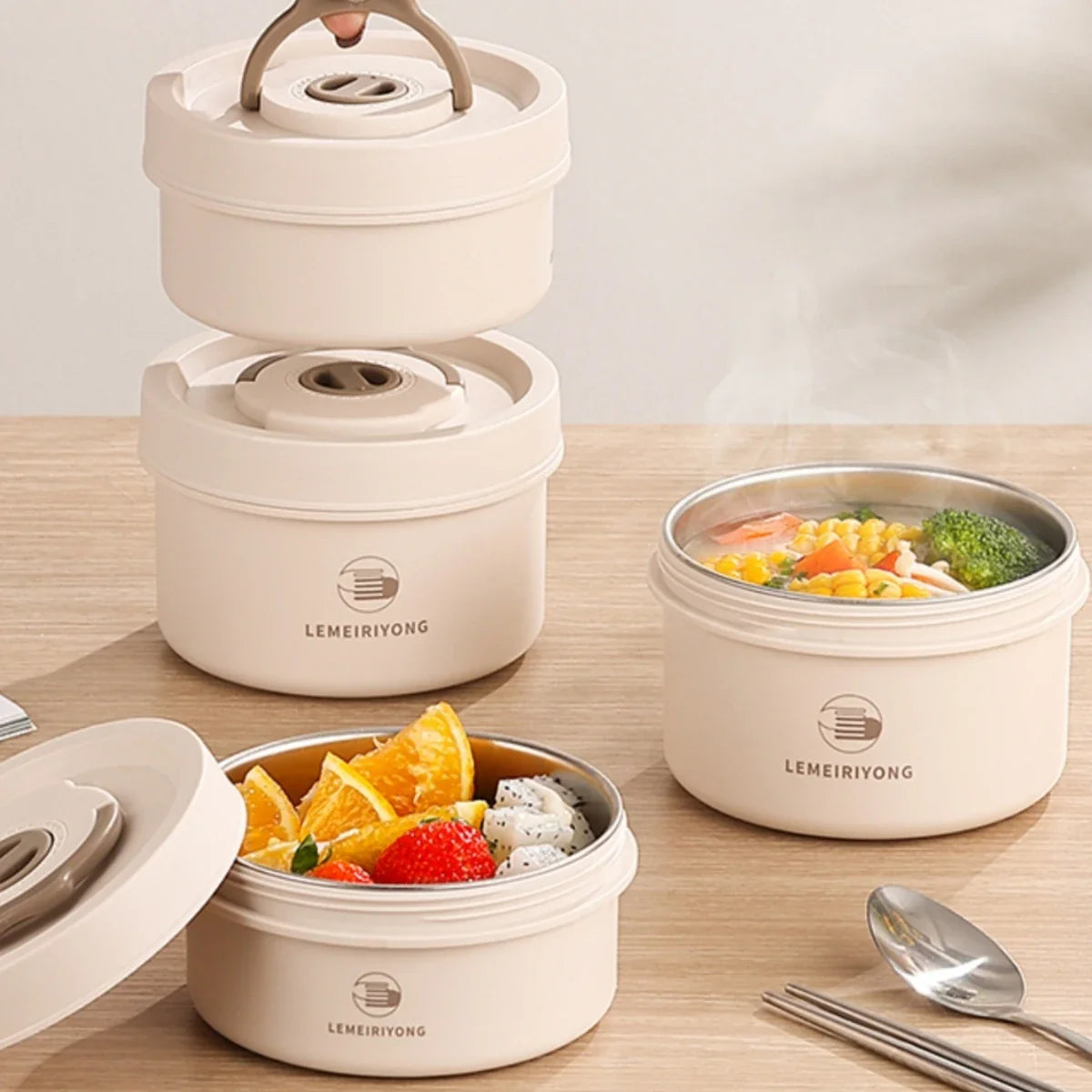 Foodora – Set di lunchbox impilabili in acciaio inox isolante e a prova di perdite – lavoro e scuola