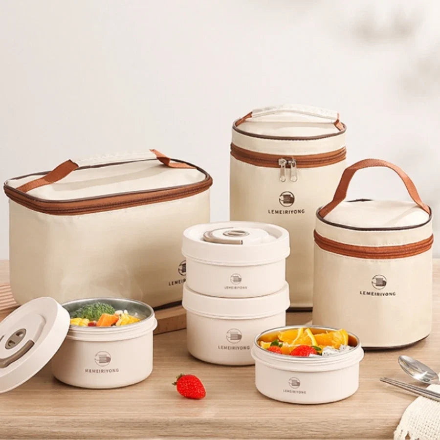 Foodora – Set di lunchbox impilabili in acciaio inox isolante e a prova di perdite – lavoro e scuola