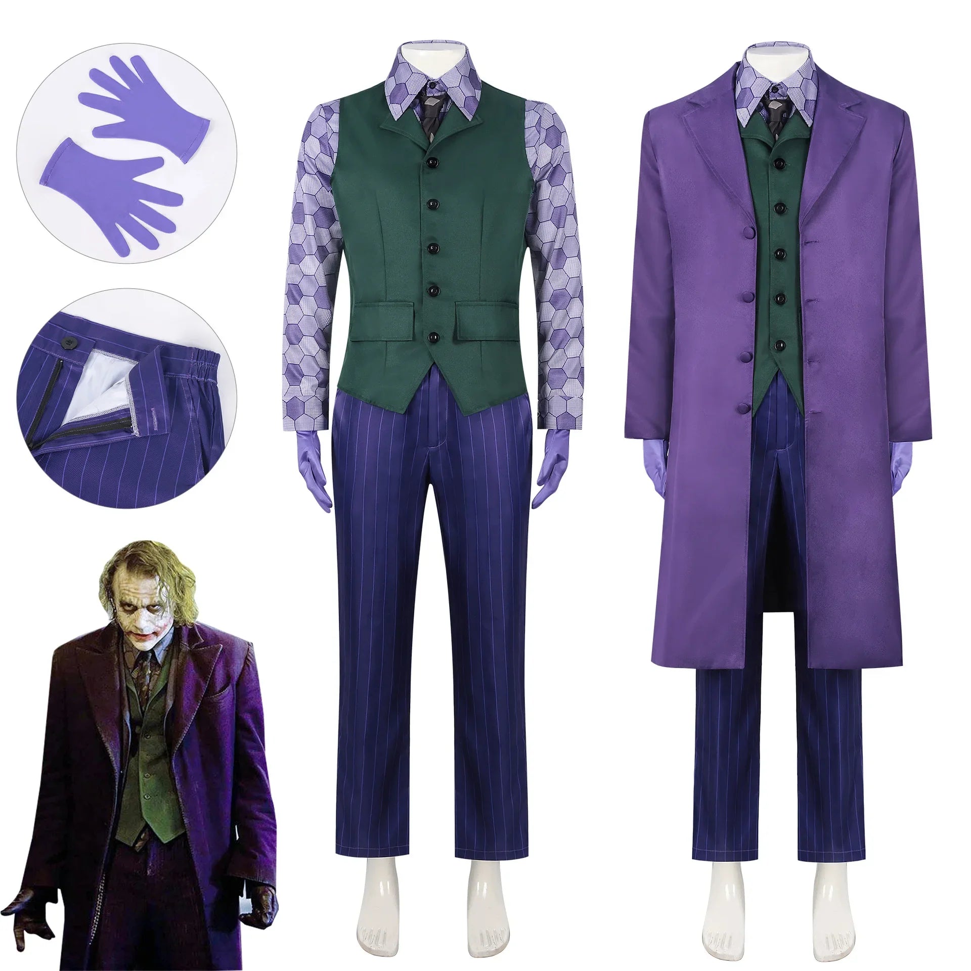 JesterWear – Clown Kostuum Volwassenen – Complete Set met Jas, Vest & Stropdas