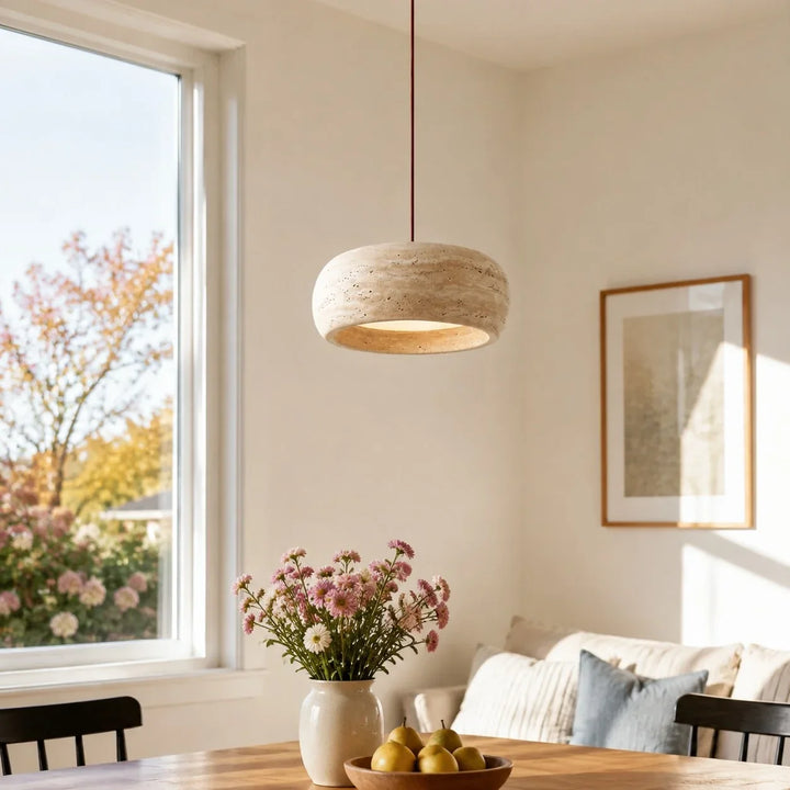Kairi Natural Travertine Stone Vintage Cream Pendant Light 5