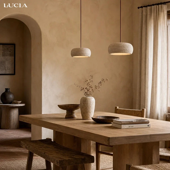 Kairi Natural Travertine Stone Vintage Cream Pendant Light 7
