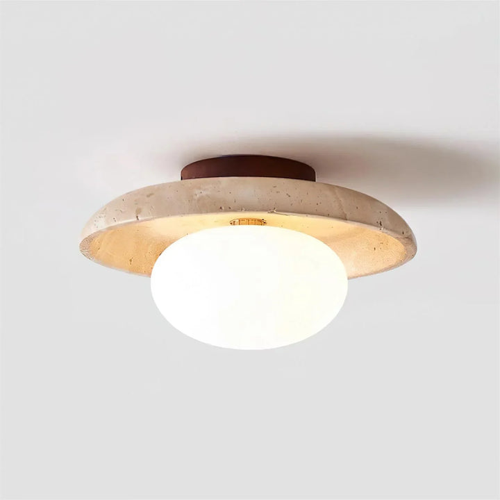 Kairi Retro Travertine Stone Round Flush Mount Ceiling Light 2