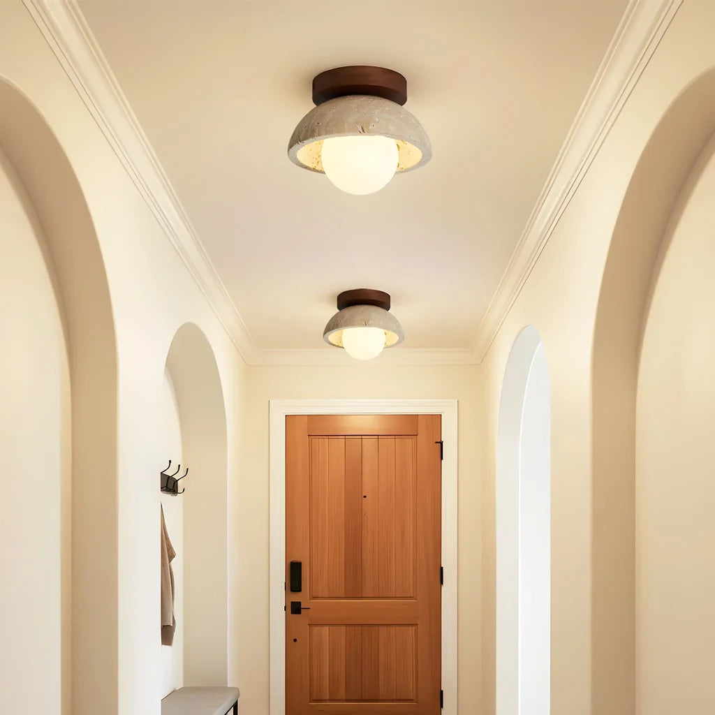 Kairi Retro Travertine Stone Round Flush Mount Ceiling Light 3