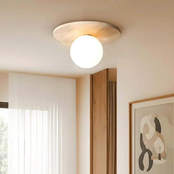 Kairi Retro Travertine Stone Round Flush Mount Ceiling Light 4