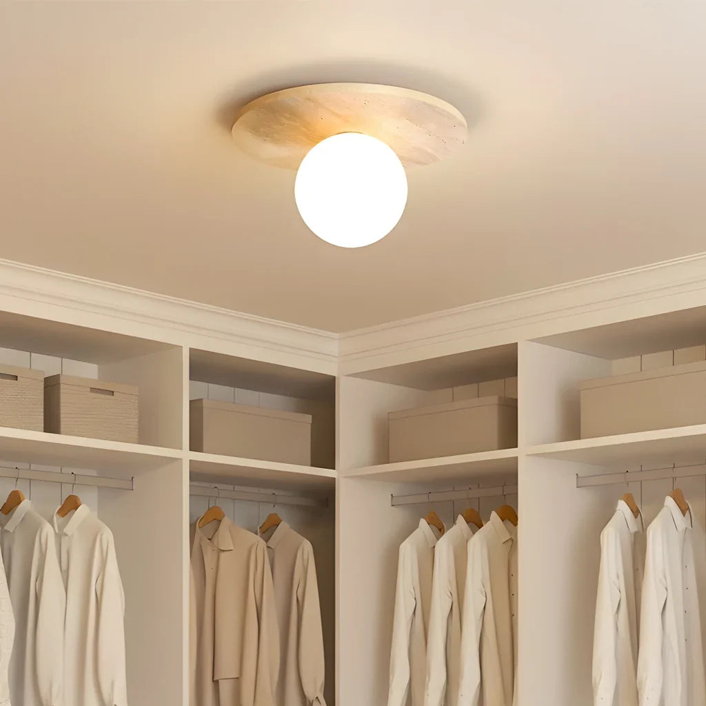 Kairi Retro Travertine Stone Round Flush Mount Ceiling Light 5