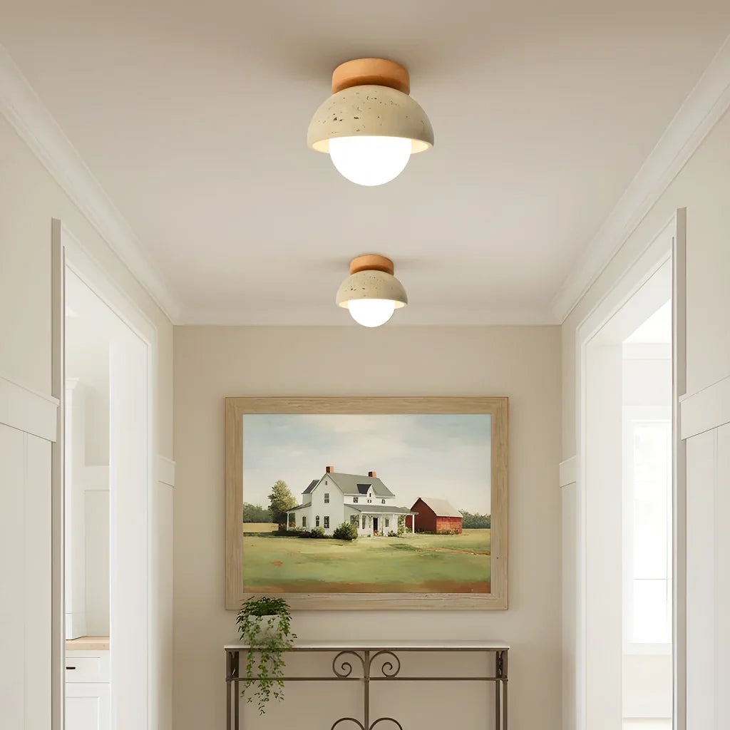 Kairi Retro Travertine Stone Round Flush Mount Ceiling Light 7