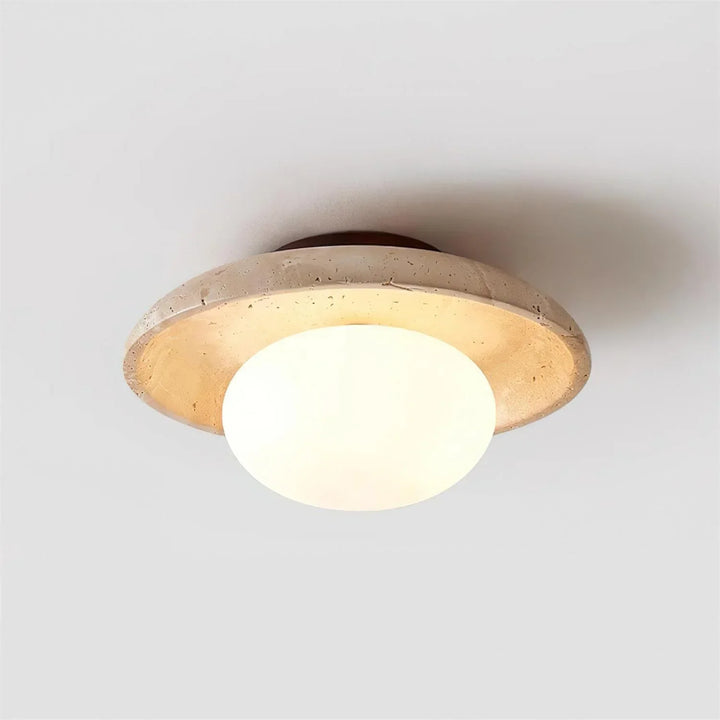 Kairi Retro Travertine Stone Round Flush Mount Ceiling Light 8
