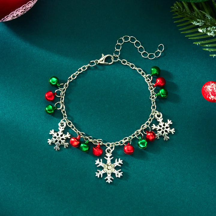 Pulsera de Navidad Aurevienne – Pulsera Ajustable con Copo de Nieve y Cascabeles, Regalo Festivo y Elegante