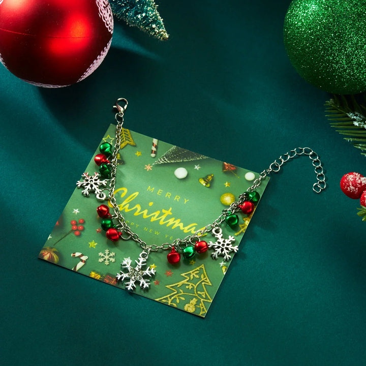 Pulsera de Navidad Aurevienne – Pulsera Ajustable con Copo de Nieve y Cascabeles, Regalo Festivo y Elegante