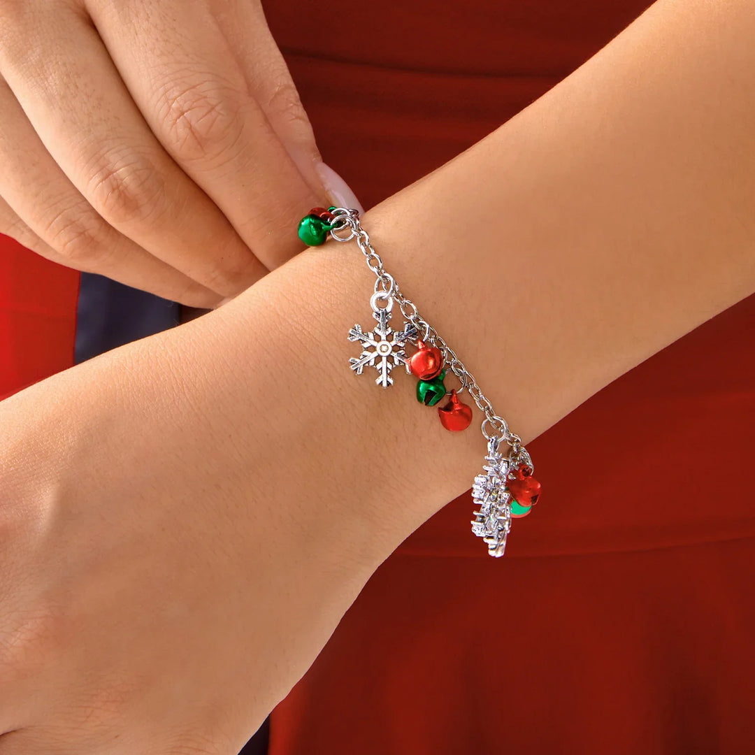 Pulsera de Navidad Aurevienne – Pulsera Ajustable con Copo de Nieve y Cascabeles, Regalo Festivo y Elegante