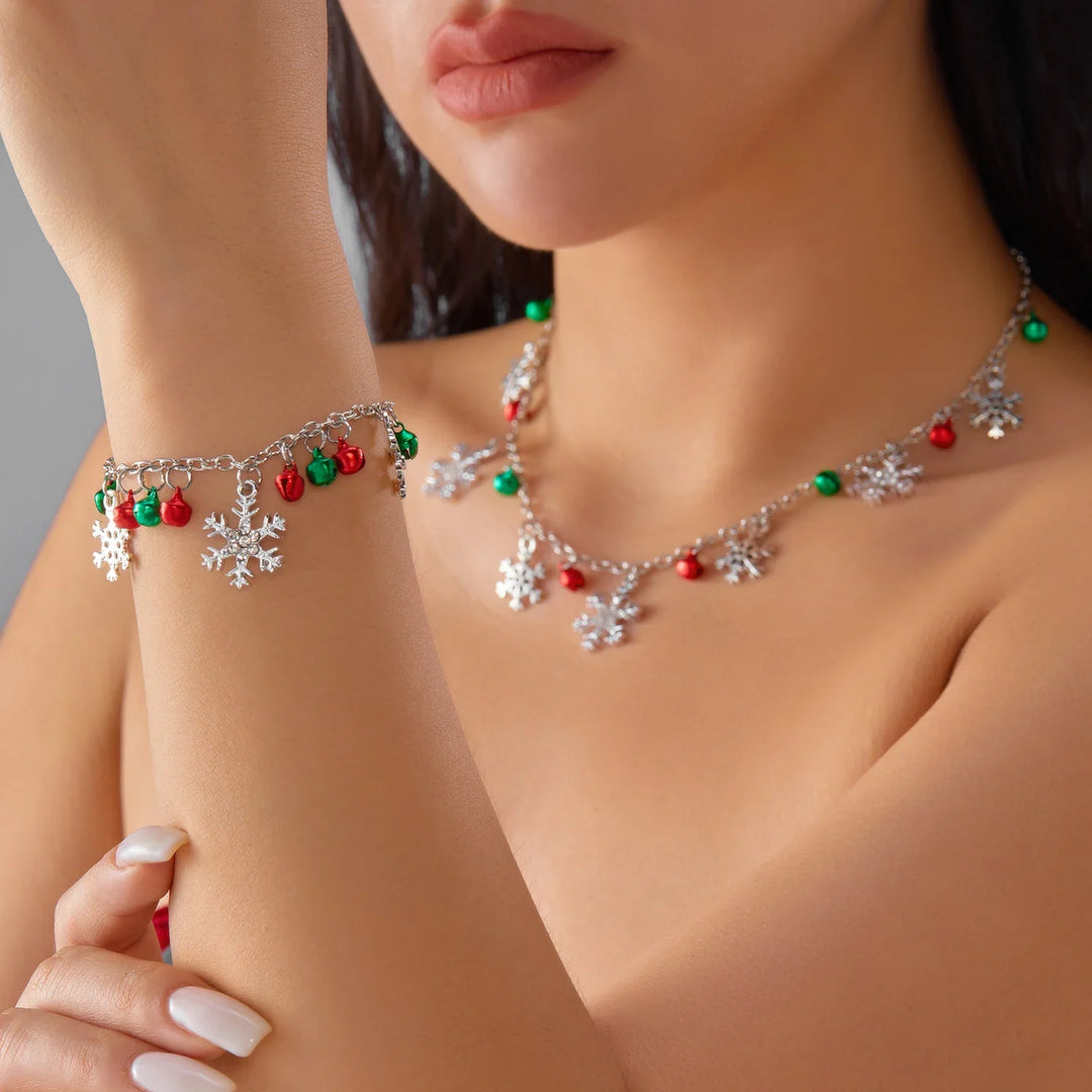 Pulsera de Navidad Aurevienne – Pulsera Ajustable con Copo de Nieve y Cascabeles, Regalo Festivo y Elegante