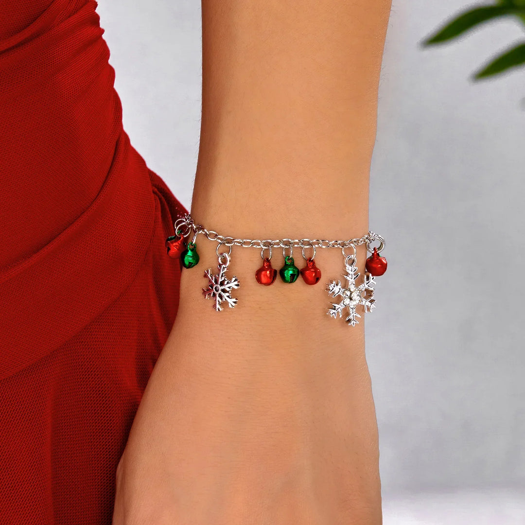Pulsera de Navidad Aurevienne – Pulsera Ajustable con Copo de Nieve y Cascabeles, Regalo Festivo y Elegante