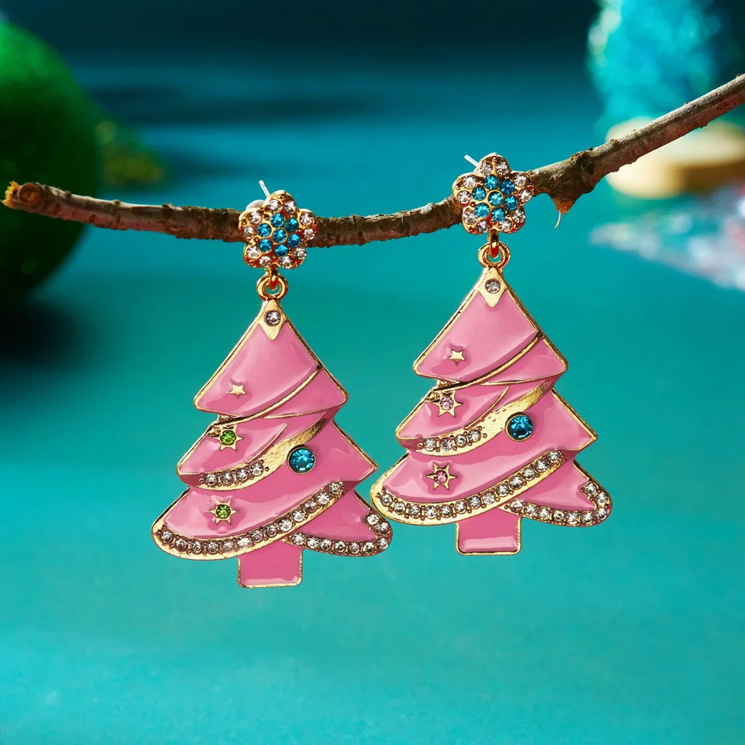 Pendientes Navideños Glitzora – Diseño de Árbol de Navidad con Piedras de Strass, Ligero y Glamour Festivo
