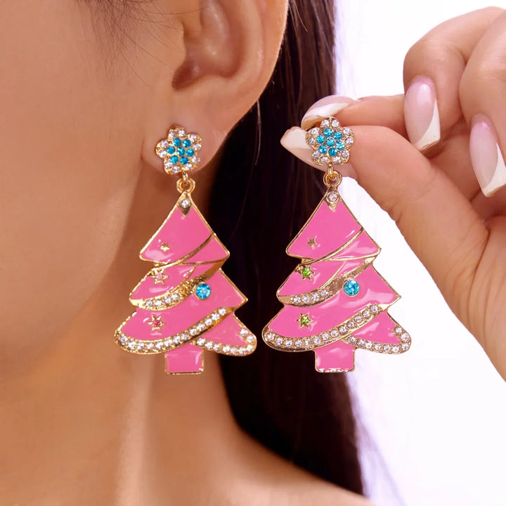 Pendientes Navideños Glitzora – Diseño de Árbol de Navidad con Piedras de Strass, Ligero y Glamour Festivo