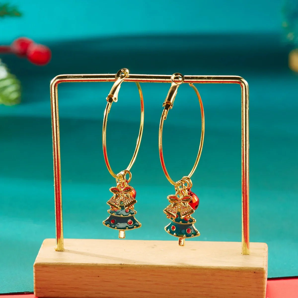 Brincos de Natal Glitzora – Design de Árvore de Natal com Strass, Leves & Glamour Festivo