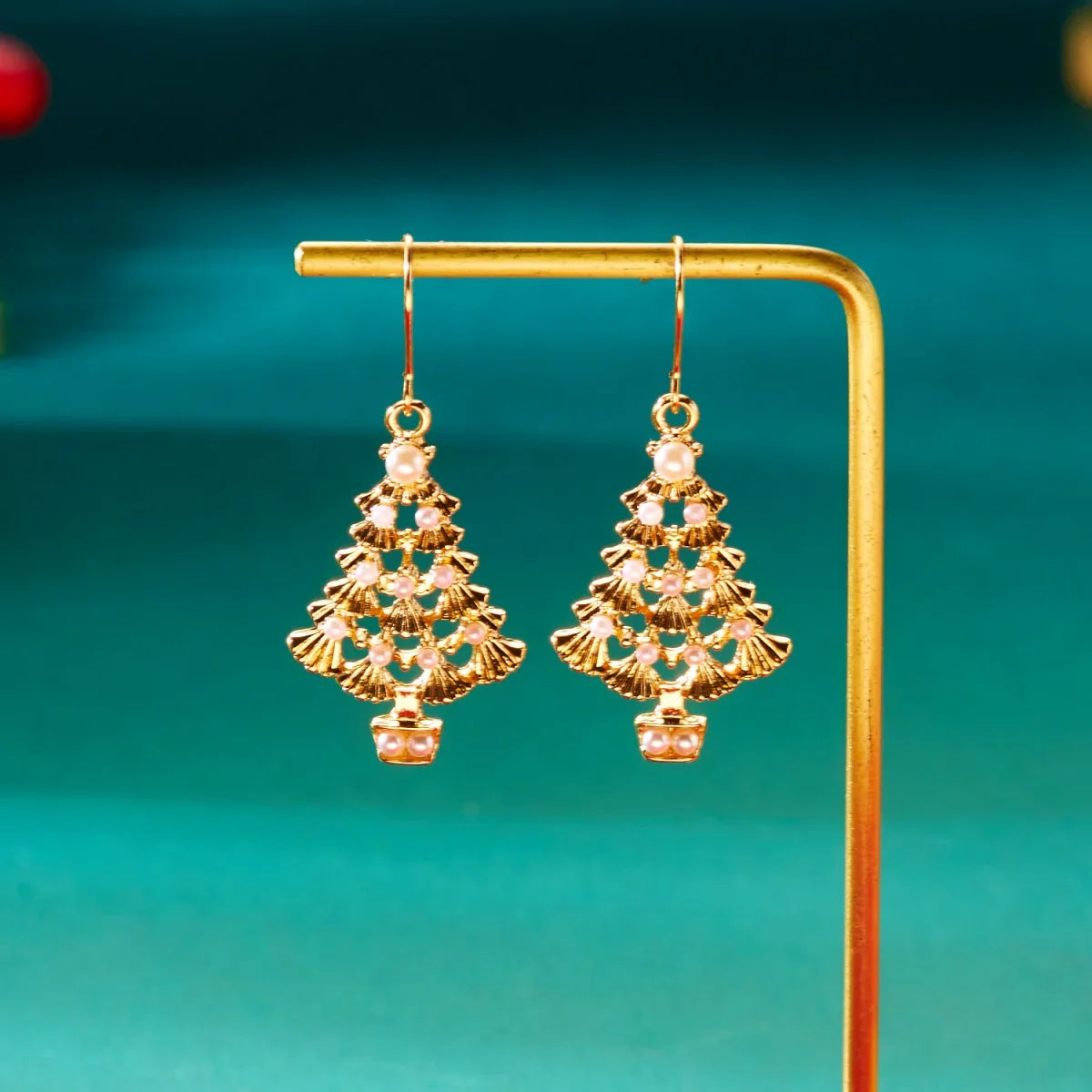 Brincos de Natal Glitzora – Design de Árvore de Natal com Strass, Leves & Glamour Festivo