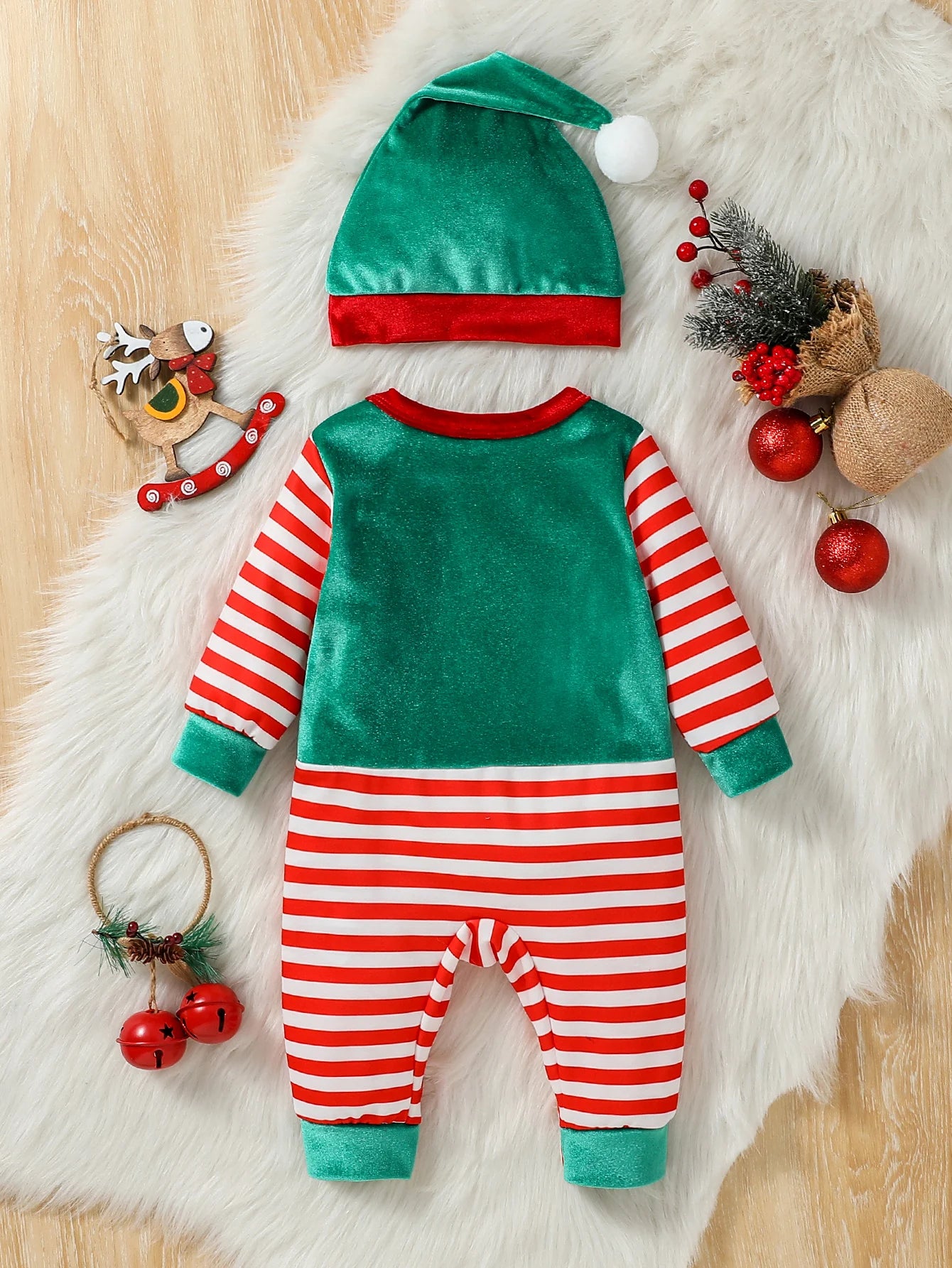 Kerst baby jumpsuit set voor jongens en meisjes met hoed 1