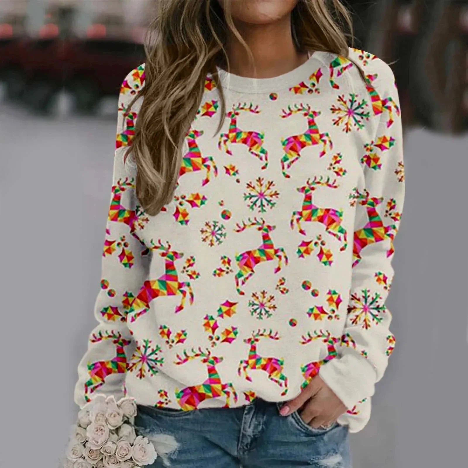 Kerstman 3D Print Sweatshirt voor Dames met Lange Mouwen 3