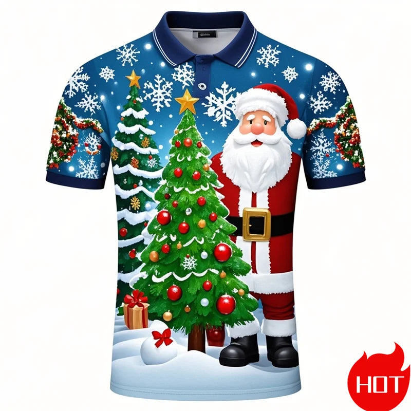 Kerstman 3D poloshirt voor mannen met vrolijke kerstprint 3