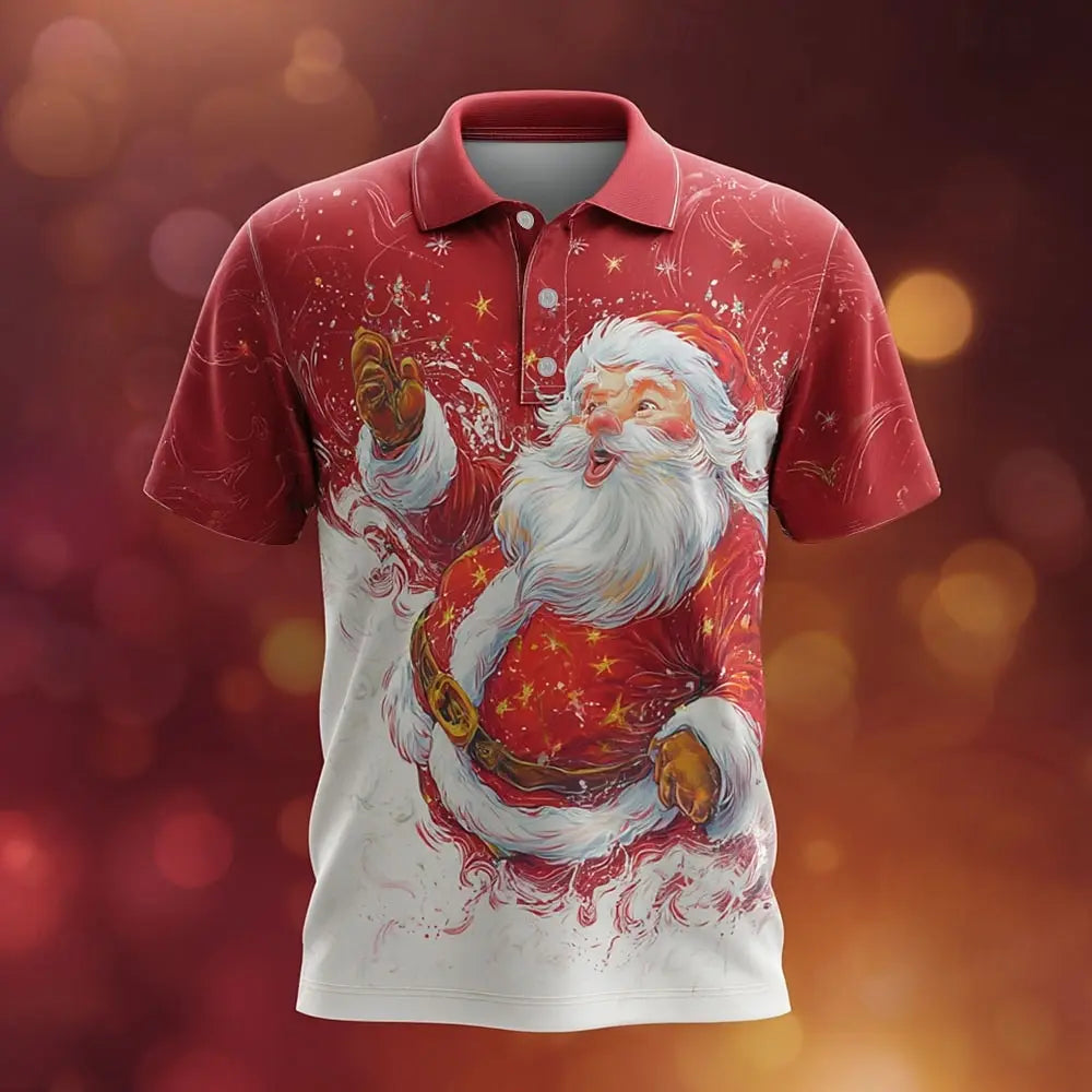 Kerstman Polo Shirt Heren met Korte Mouwen en Unieke 3D-Print, Multicolor 0