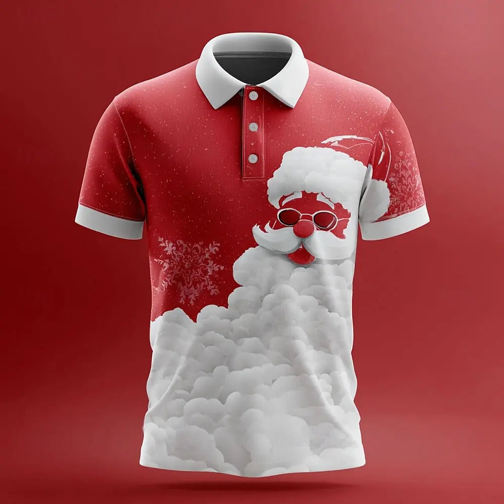 Kerstman Polo Shirt Heren met Korte Mouwen en Unieke 3D-Print, Multicolor 2