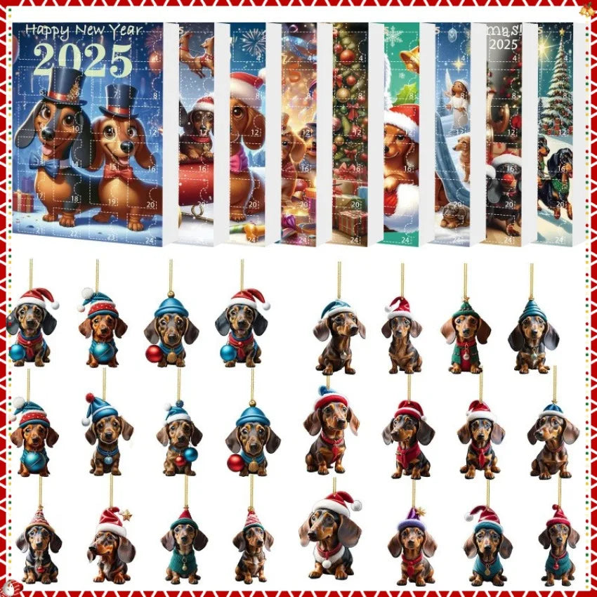 Calendario dell'Avvento Festiva – Calendario dell'Avvento moderno con ciondolo bassotto e design da parete elegante