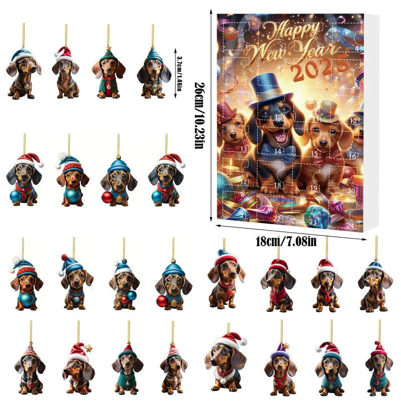 Calendario dell'Avvento Festiva – Calendario dell'Avvento moderno con ciondolo bassotto e design da parete elegante